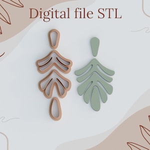 Digitala STL-filer för polymerlera-utstickare, örhängen, 3D-utskrivbara kakformar, DIY-hantverksverktyg, direktnedladdning, örhängesutstickare "Löv"