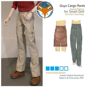 May include: A sewing pattern for cargo pants for a Smart Doll. The pattern is for an intermediate skill level and includes instructions for making the pants. The pattern is available as an instant digital download.