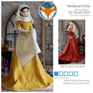 Digitales Schnittmuster für 60 cm Vinyl BJD - Mittelalterliche Kirtle und Chemise