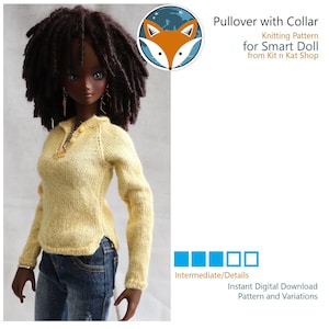 Pattern for Smart Doll Fitted Knit Henley Pullover Sweater