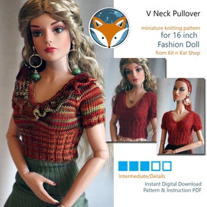 Pattern for 16 inch Fashion Doll - V Neck Pullover
