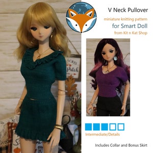 Digital Pattern for Knitted V Neck Sweater for Smart Doll