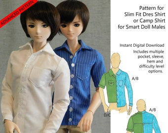 Pattern for Slim Fit Dress Shirt or Camp Shirt for Smart Doll Guys (and Girls too!)