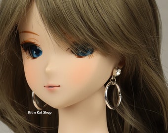 No-Hole Earring for Smart Doll - Med Crystal Accented Hoop, Choice of Silver or Gold