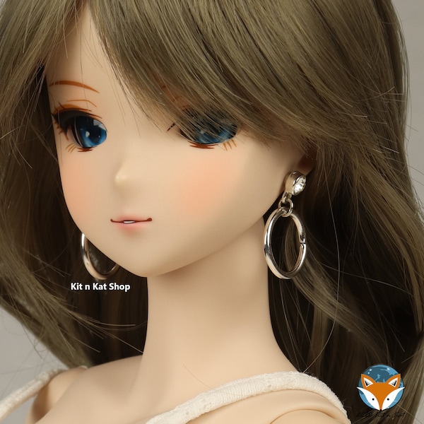 No-Hole Earring for Smart Doll - Med Crystal Accented Hoop, Choice of Silver or Gold