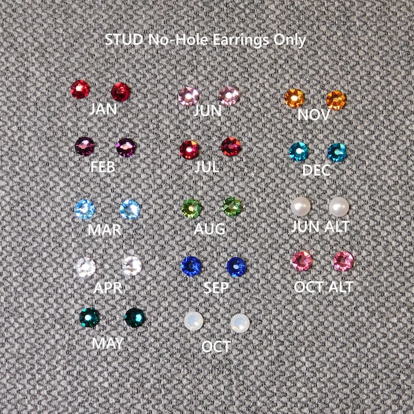 No-Hole Earrings for Smart Doll (TM) - Birthstone Studs - choice of 14 colors