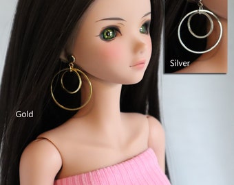 No-Hole Earrings for Smart Doll - Round Double Hoops in choice of 2 finishes