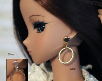 No-Hole Earrings for Dolls - Mini Round  Hoops - Silver or Gold