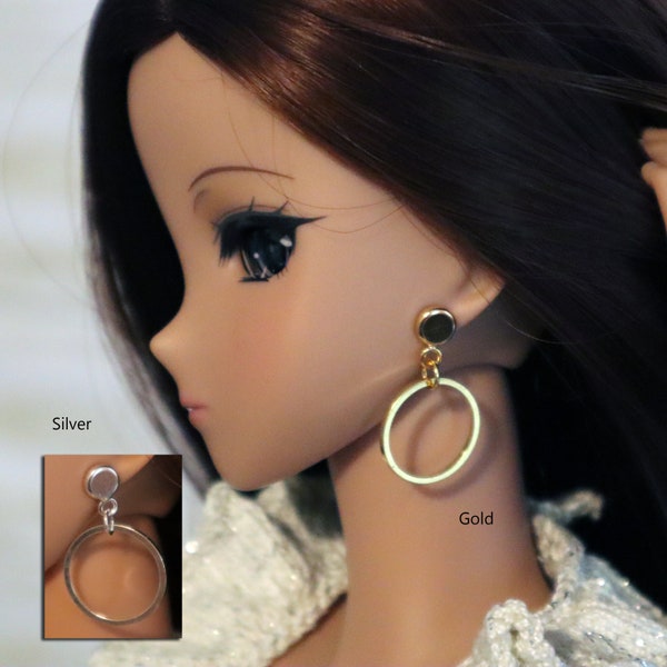 No-Hole Earrings for Dolls - Mini Round  Hoops - Silver or Gold