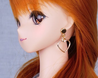 No-Hole Earrings for Smart Doll - Med Open Heart Hoop in choice of Gold or Silver