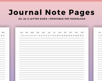 Journal Note Page, Undated, Lined Note Pages, Minimal Daily Planner Insert, Printable Insert PDF Download - A4, A5 & Letter Sizes