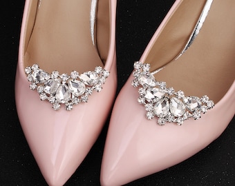 2Pcs Rhinestone Shoes Buckles Elegant Shoe Clips Silver Shoe Diy Accessory JD