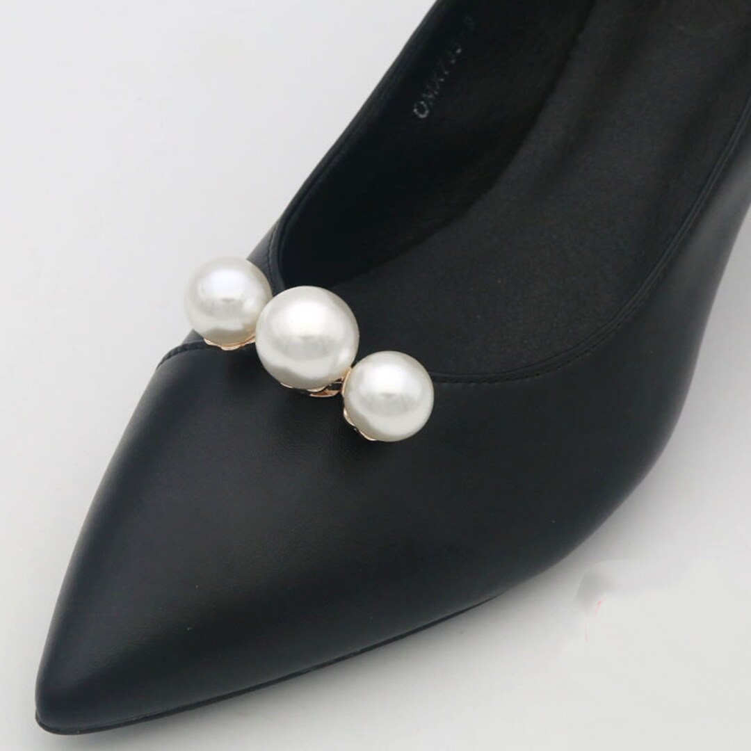 Three White Round Pearl Shoe Clips Jewelry Gold Shoe Clips Wedding Shoe