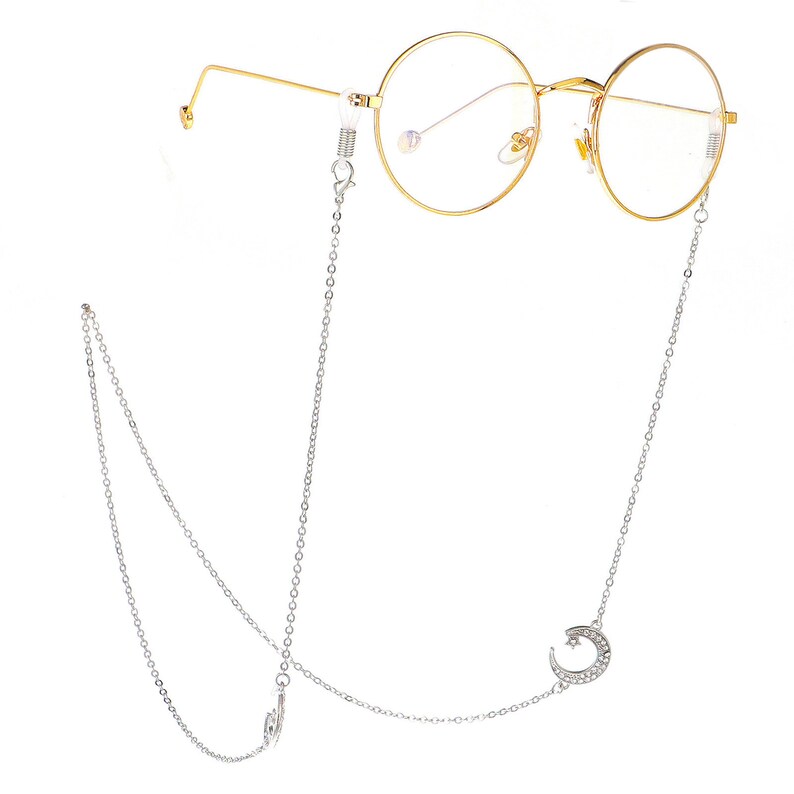 Strap Eyewear Accessory Necklace half moon Sunglass Chain Moon and Star Silver Eyeglass Chain Gift for Mom Eyeglasses Holder