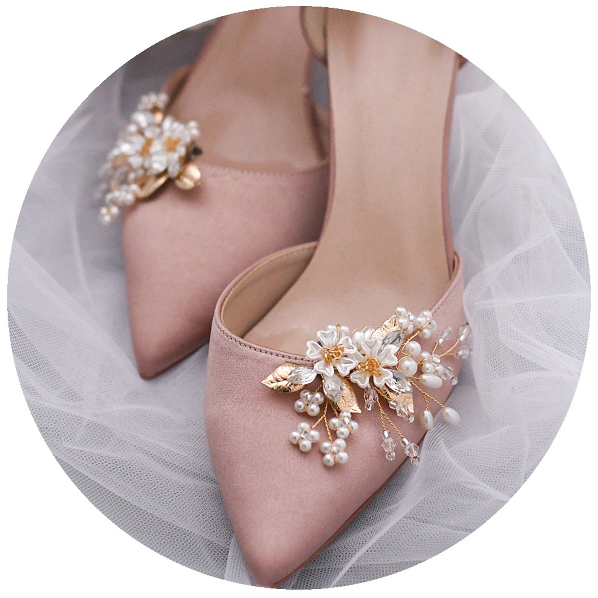 2Pcs Pearl Rhinestones Flower Shoe Clip Removable Pointed Shoes Accessories