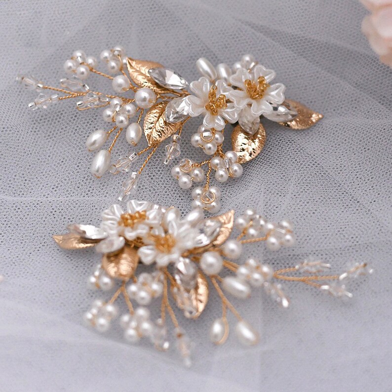Pearl Rhinestone Crystal Gold Flower Shoe Clips Sparkle Etsy