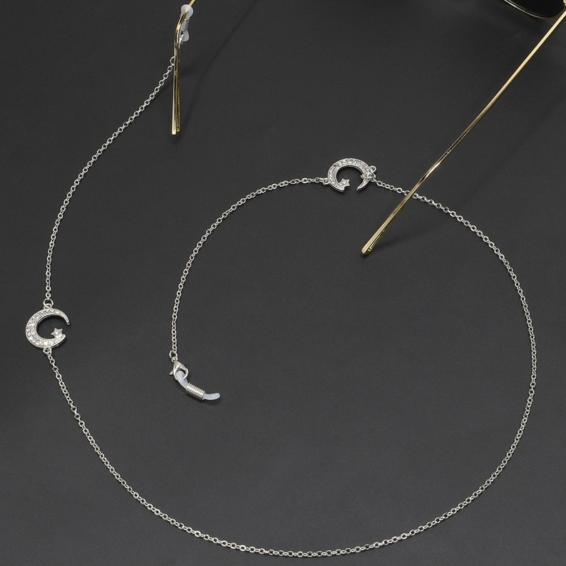 Strap Eyewear Accessory Necklace half moon Sunglass Chain Moon and Star Silver Eyeglass Chain Gift for Mom Eyeglasses Holder