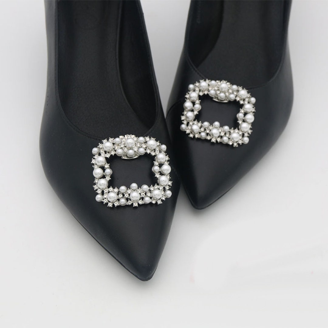 Round Pearl Shoe Clips With White Rhinestones Summer Shoe Clips Wedding