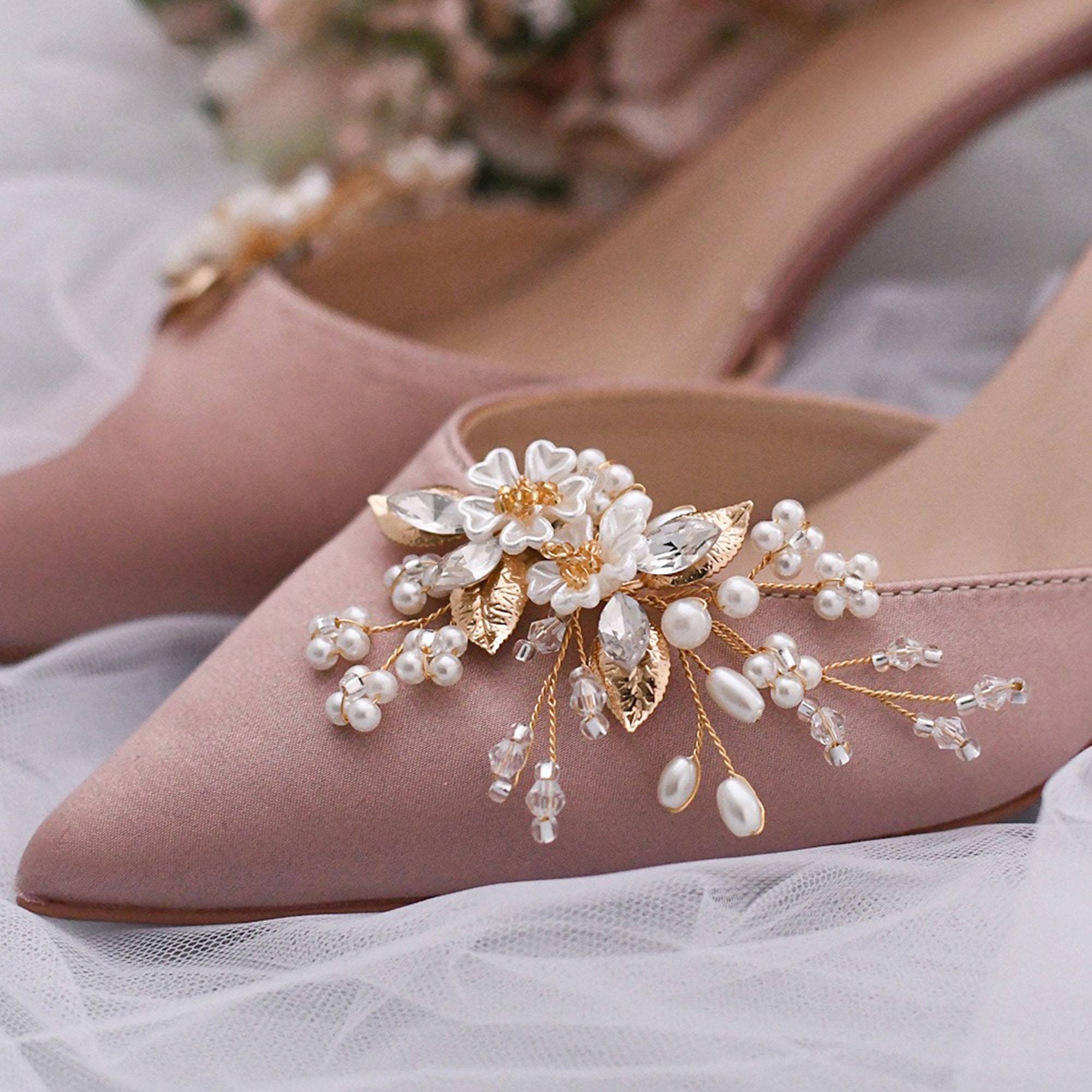 Pearl Rhinestone Crystal Flower Gold Shoe Clips Flower Shoe - Etsy