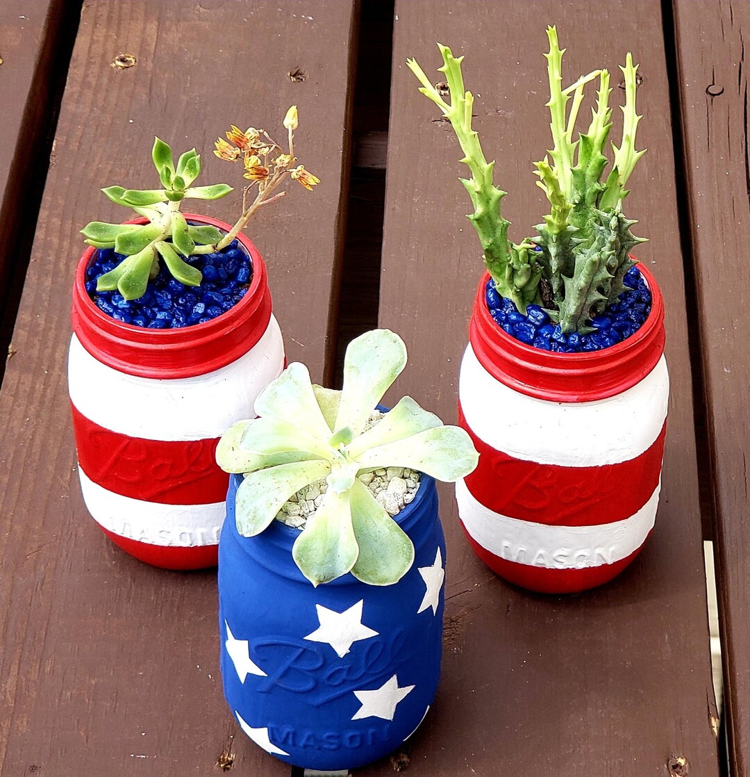 American Flag Mason Jar Set, Patriotic 4th of July Decor - Etsy