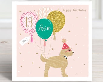 Personalised Pink or Blue Any Age Cockapoo Birthday Card