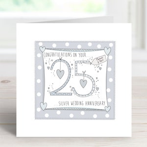 Personalised Handmade Silver 25th Wedding Anniversary Card