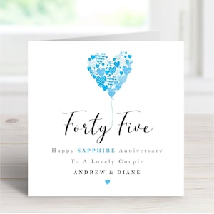 Tarjeta de aniversario de bodas personalizada con zafiro por el 45.º aniversario