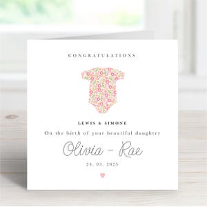 Nouvelle carte de voeux personnalisée pour petite fille, félicitations pour la naissance de votre belle fille, avec date de naissance