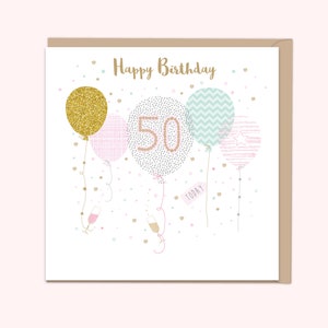 50 Jahre Luftballons, Geburtstagskarte, kann personalisiert werden