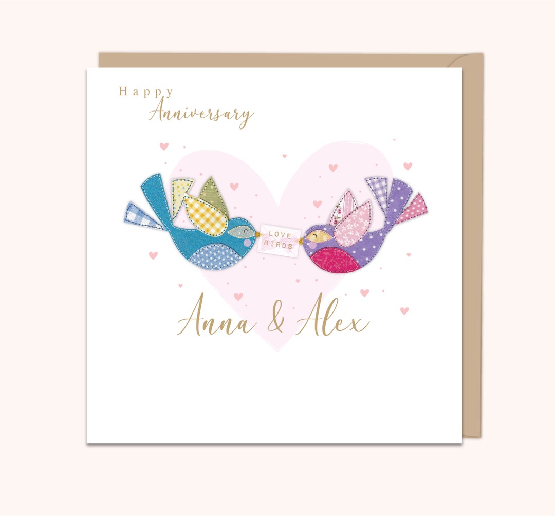 Personalised Anniversary Love Birds Card - Etsy