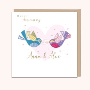 Carte d'anniversaire personnalisée oiseaux d'amour
