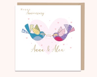 Love Birds Happy Anniversary Card, Bird Happy Anniversary Greeting Card ...
