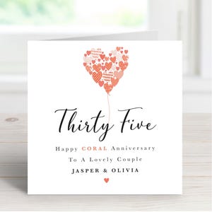 Tarjeta personalizada para el 35.º aniversario de bodas en coral
