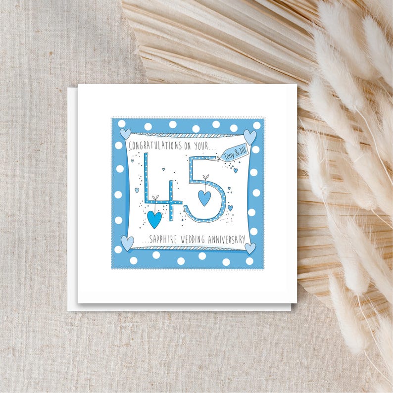 Sapphire 45th Wedding Anniversary Personalised Card - Etsy
