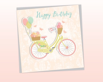 Carte Joyeux anniversaire à vélo