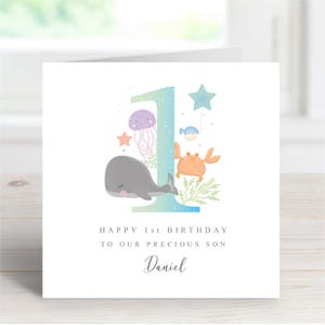 Carte d'anniversaire personnalisée Sea life, 1 an