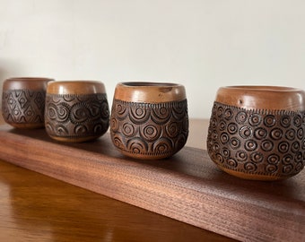 Four Mezcal Cups with Wood Tray | Four cups set with wood tray