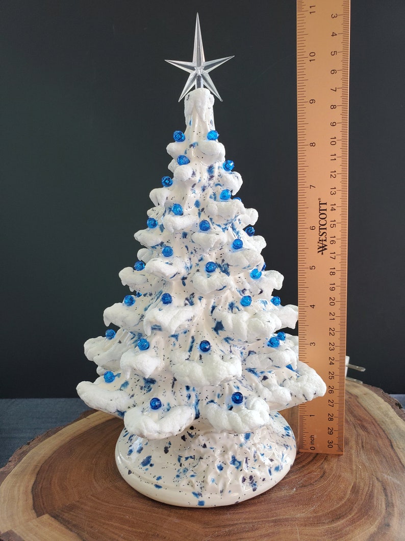 Vintage 9.5 Ceramic Christmas Tree White with Blue Etsy