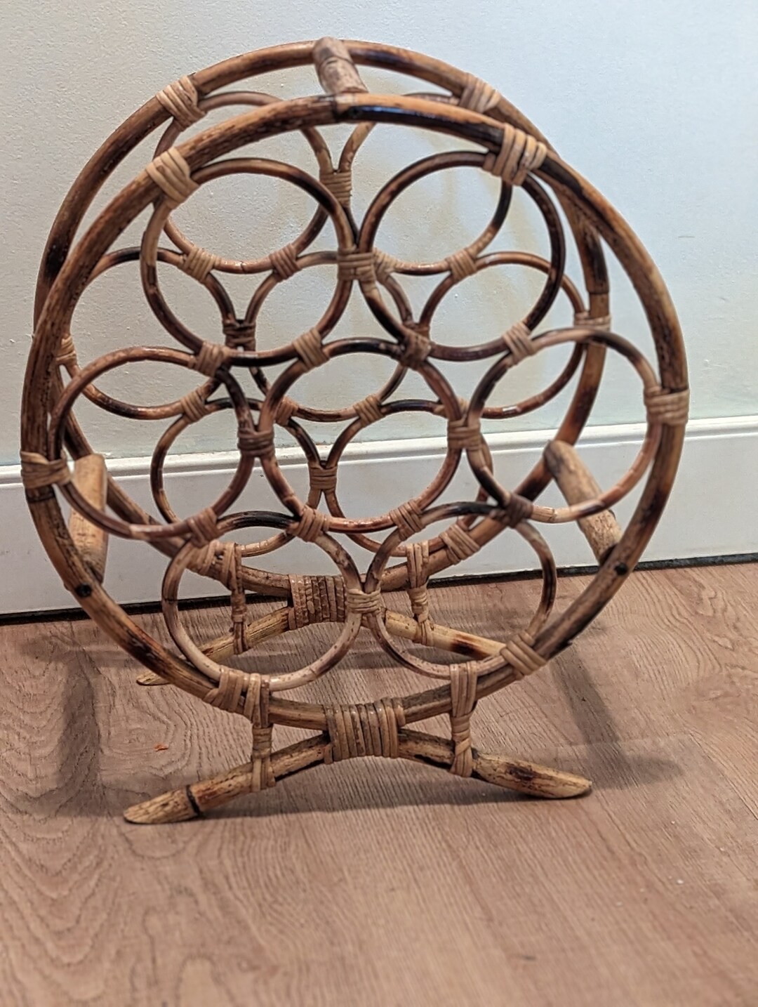 Bamboo & Rattan Round Boho Vintage Wine Rack ETSY Winnipeg Etsy