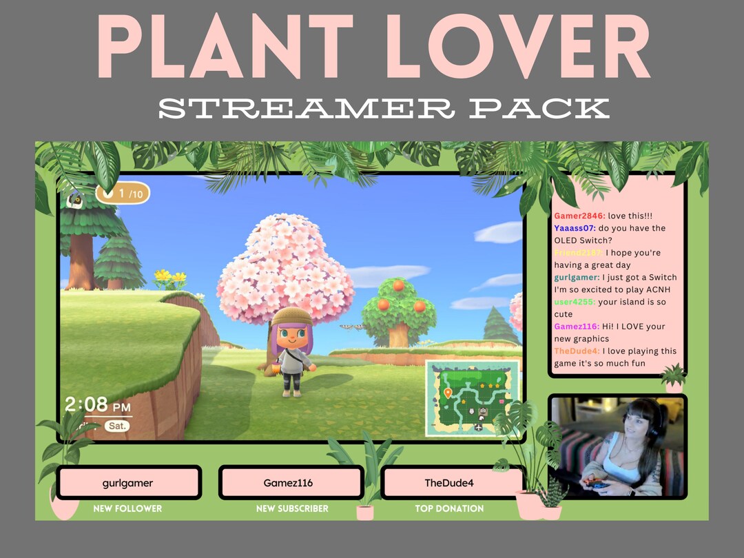 Animated Plant Lover Stream Overlay Pack With Cute Pink Graphics for ...