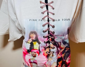 Nicki Minaj Pink Friday 2 Tour Shirt, Lace-Up 100% Cotton Tee