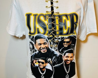アッシャー　Tシャツ　usher confessions tour 04 Usher Confessions Tour Bootleg Distressed Rap T-Shirt - Aged
