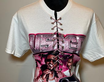 Vintage Usher Graphic Tee, Customized Lace Up 90s Shirt
