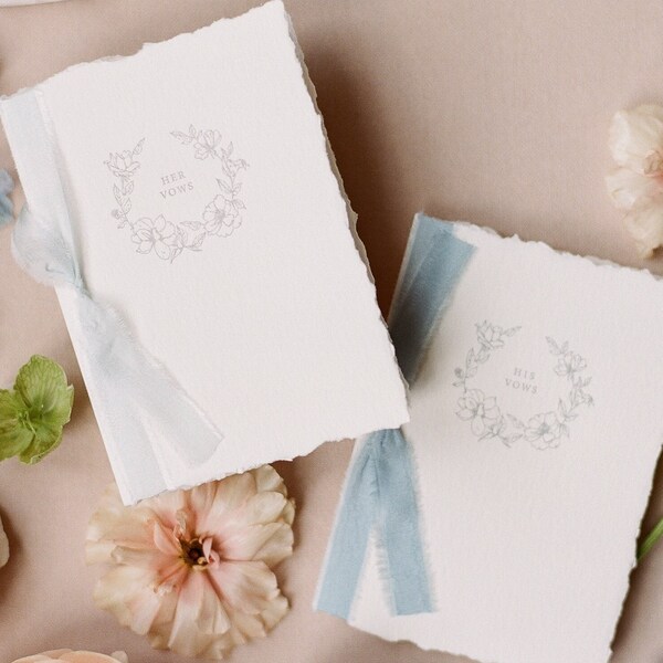 Letterpress Floral Vow Books Set of 2, Handmade Paper Vow Books, Wedding Vow Books, His and Hers, Custom Vow Books, Engagement Gift