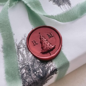 Tampon de cire personnalisé monogramme d'arbre de Noël : kit de sceau de cire de Noël personnalisé pour cartes et cadeaux, tampon de chocolat en relief pour biscuits