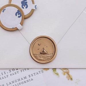 Sailboat Nautical Wax Seal Stickers: Self-Adhesive Coastal Wedding Invitation Seals, Pre-made Ocean-themed Envelope Seals