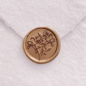 Selo de cera de flor de lírio, selo de cera floral, selo de cera para convites de casamento, selo de cera de envelope, selo de cera de lacre