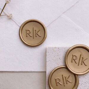 Modern typeface font monogram round wax seal stickers in gold