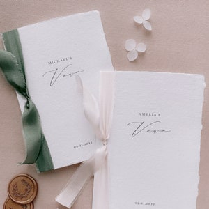 Personalisiertes 2er Set Hochzeitsgelübde, Hochzeitsgelübde, Handgemachtes Papier, Verlobungsgeschenk, Erneuerung der Gelübde, Rustikal, Boho, Seidenband