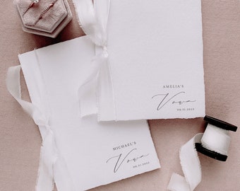 Gepersonaliseerde boeken met huwelijksgeloften, set van 2: handgeschept papier met zijden lint, aangepaste aandenken